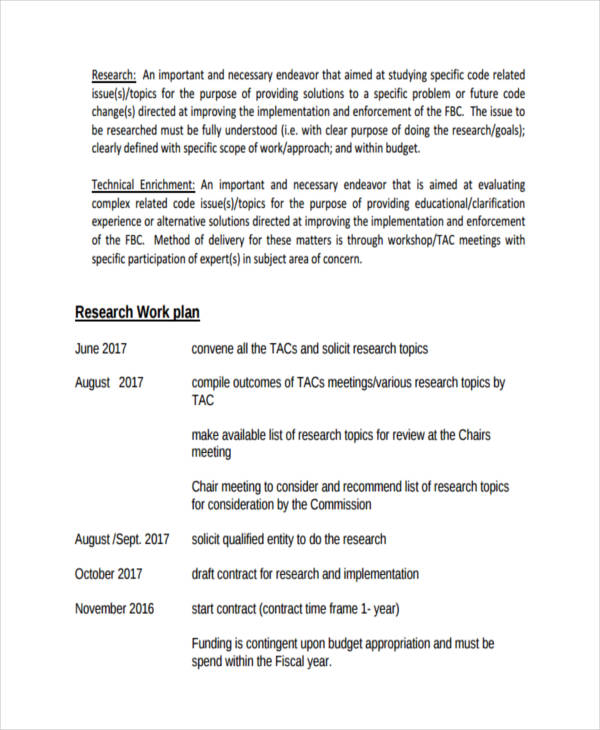 research work plan template