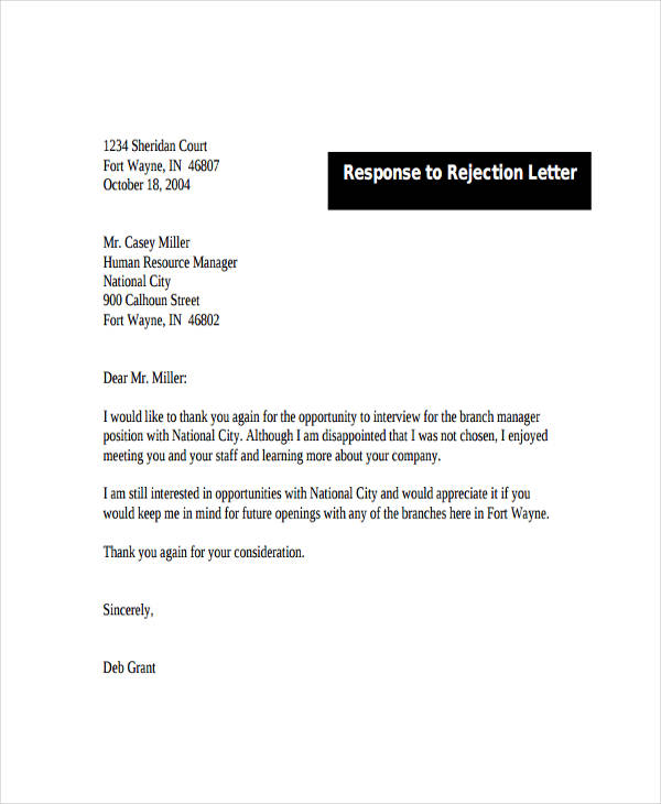 14 Polite Rejection Letter Free Sample Example Format Download