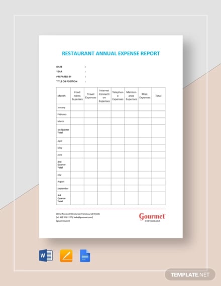 restaurant annual expense report template