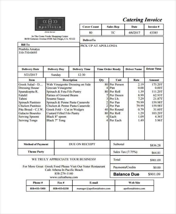 Invoice Template For Catering Services ~ Excel Templates