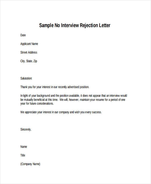 cv application rejection letter