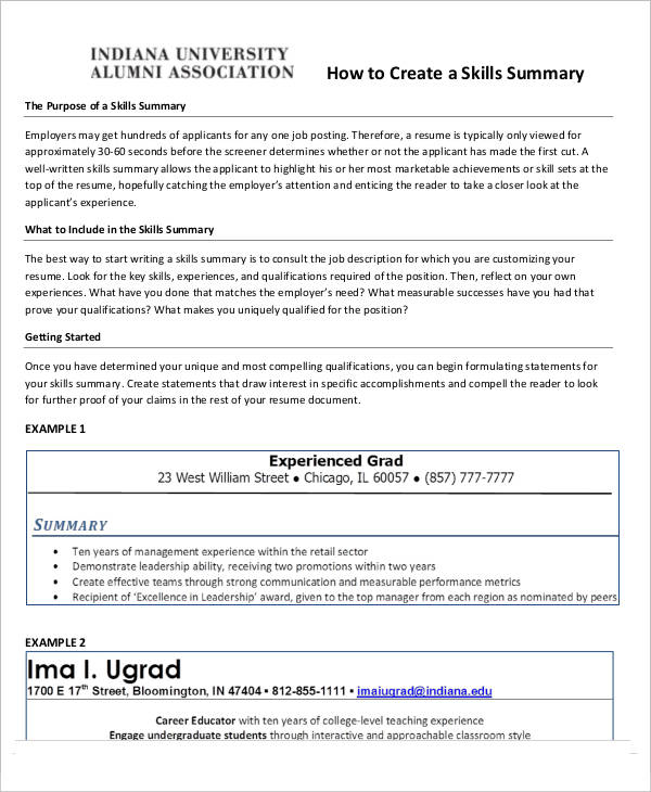What Is A Skills Summary On A Resume