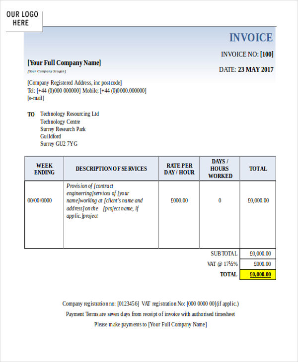 retail rate invoice