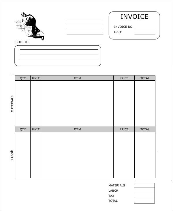 Blank Roofing Invoice