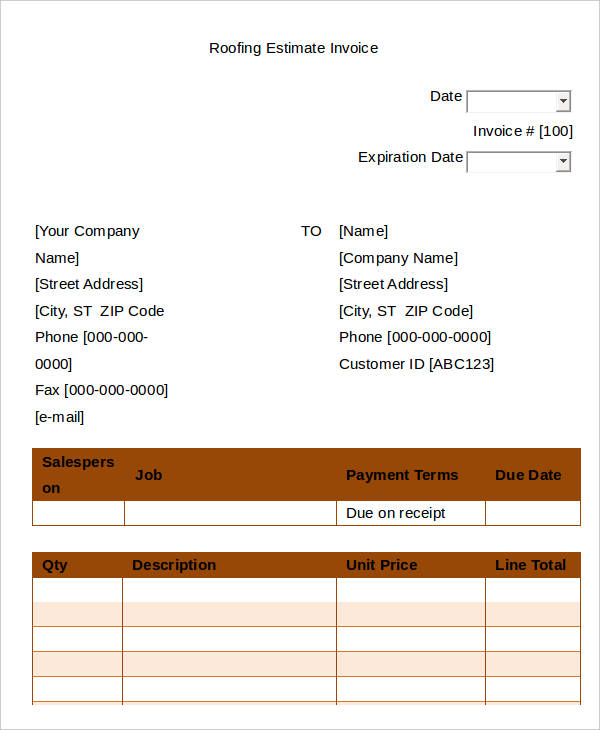 roofing invoice template excel