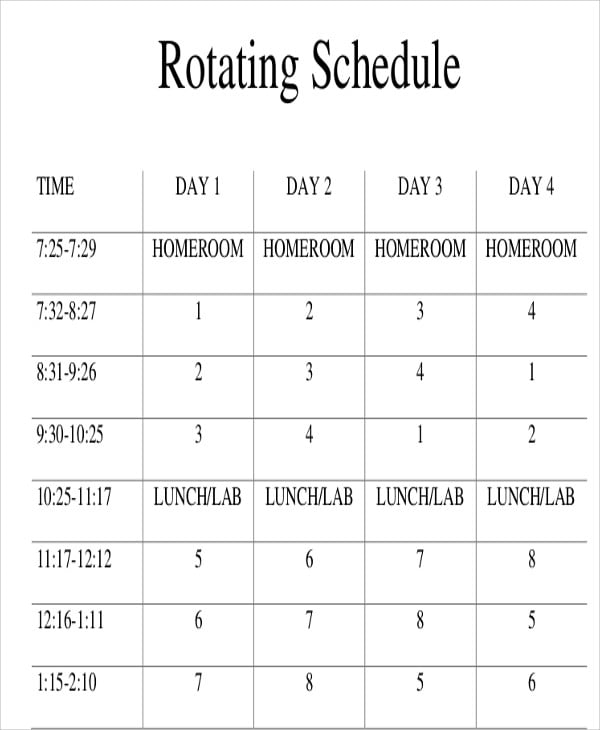 rotating day schedule