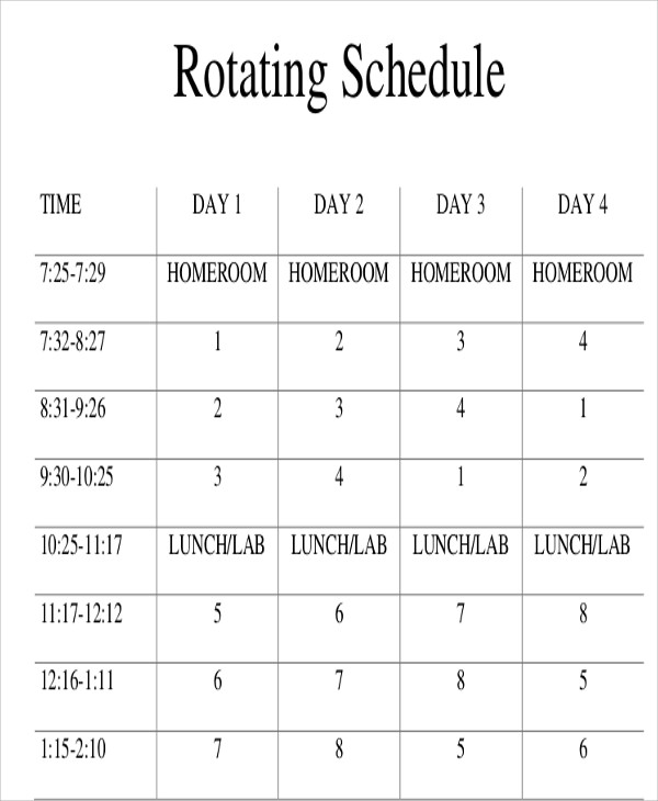 Rotating Schedule Template 10+ Free Samples, Examples Format Download