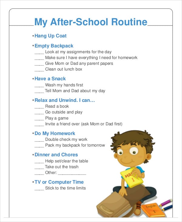 Printable After School Schedule Template Images and Photos finder