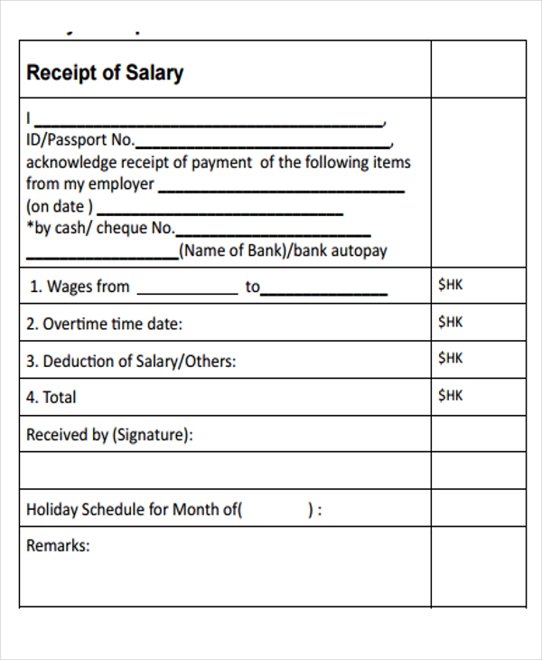 salary payment receipt template