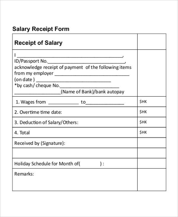 salary receipt format