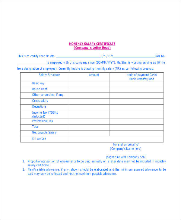 monthly slip format pdf salary PDF  Format Salary  6 Word, Template Free  Receipt