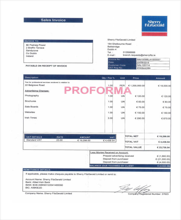 invoice with deposit template