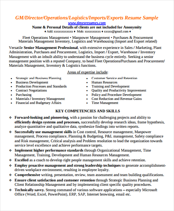 8 Director Operations Resume Templates PDF DOC