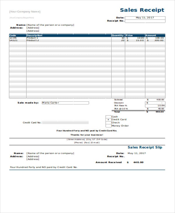 5 order receipt templates free sample example format