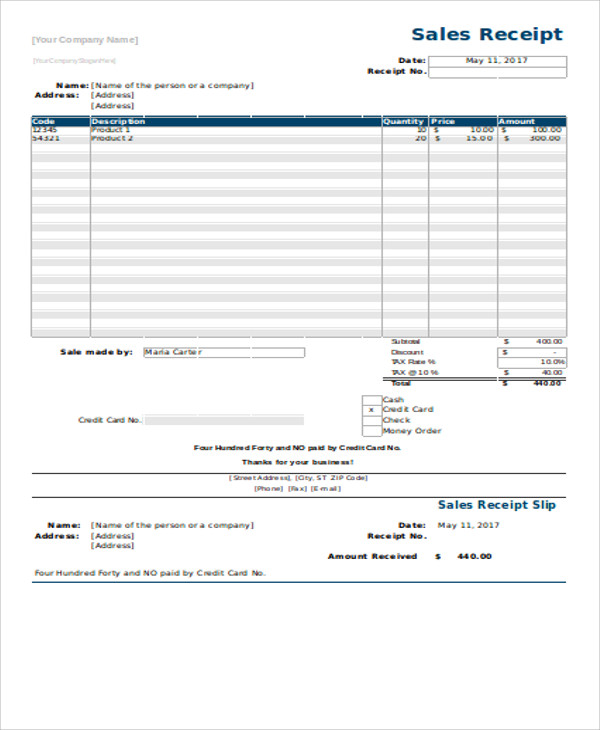 sales order receipt