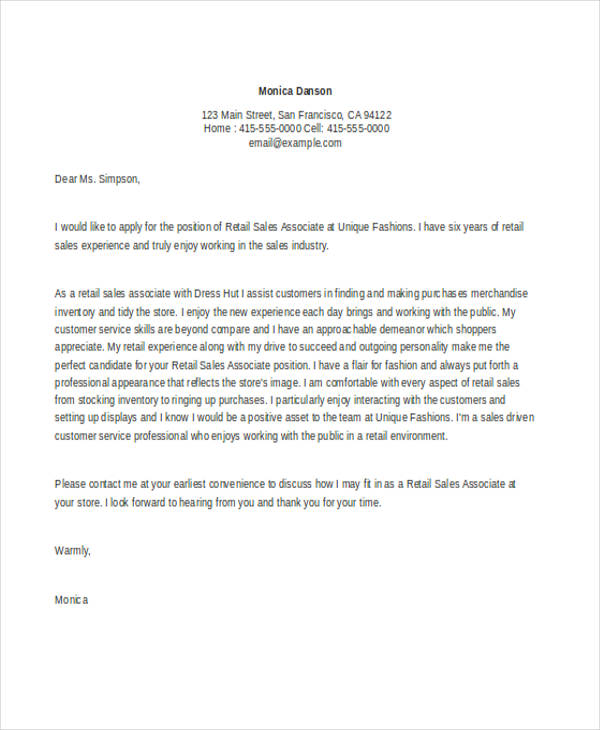 7+ Retail Cover Letter Templates Free sample, Example Format Download