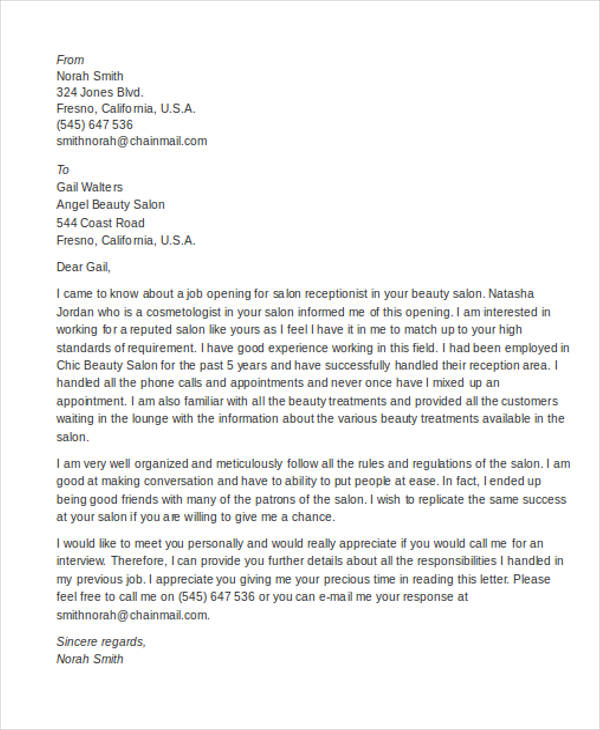 Front Desk Cover Letter 10 Free Word Pdf Format Download