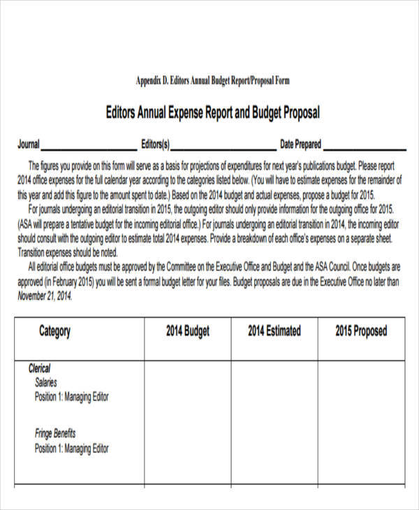 sample annual expense report