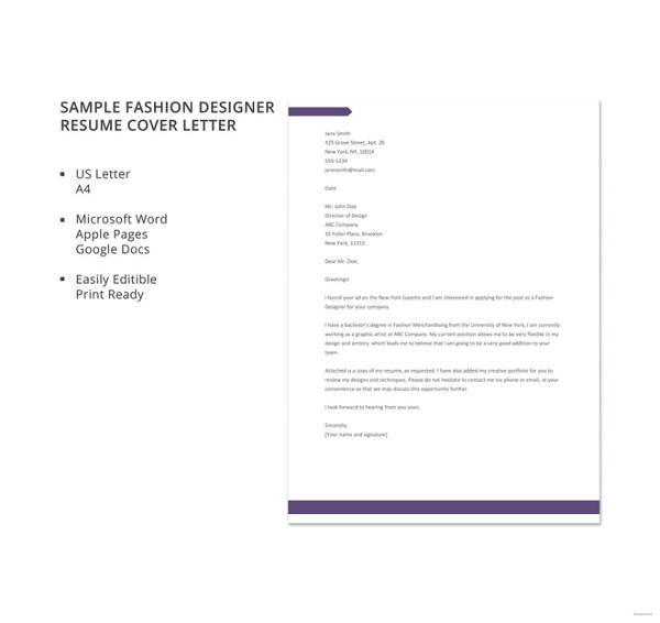 cover letter examples fashion design