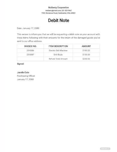 sample insurance debit note template