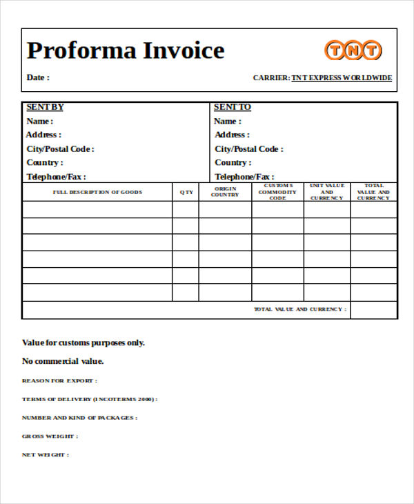 tnt commercial invoice template