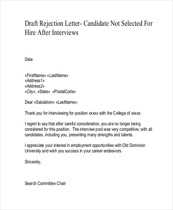 Job Rejection Letters 10+ Free Word, PDF Format Download