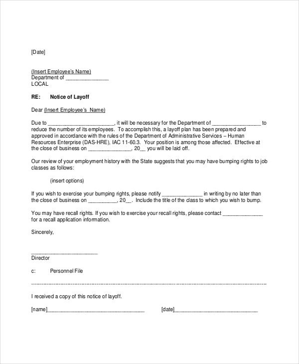 8 Layoff Notice Templates - Free Sample, Example Format Download