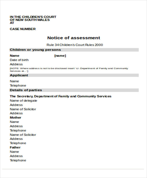 Notice of Assessment Templates 6+ Free Word, PDF Format Download