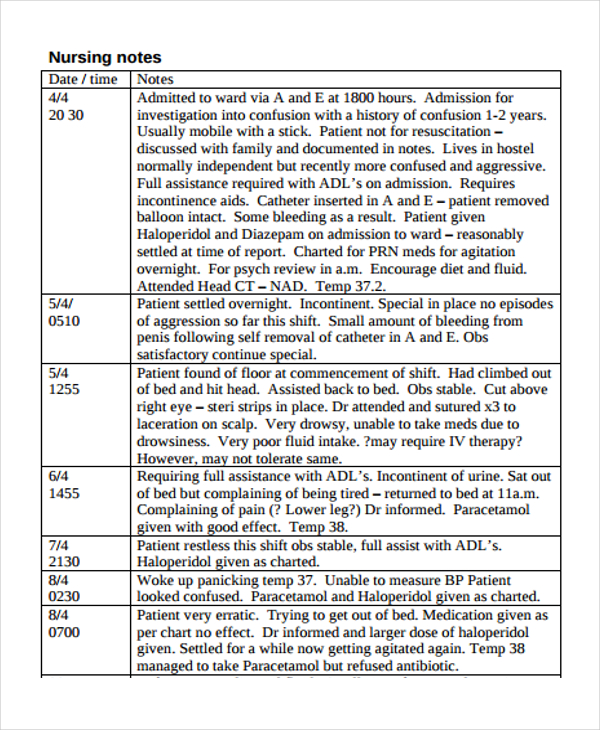 Blank Nursing Notes Template