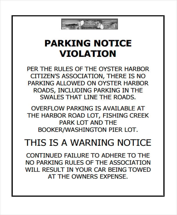 sample parking notice