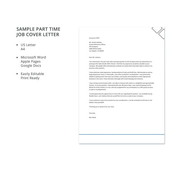 cover letter for part time work