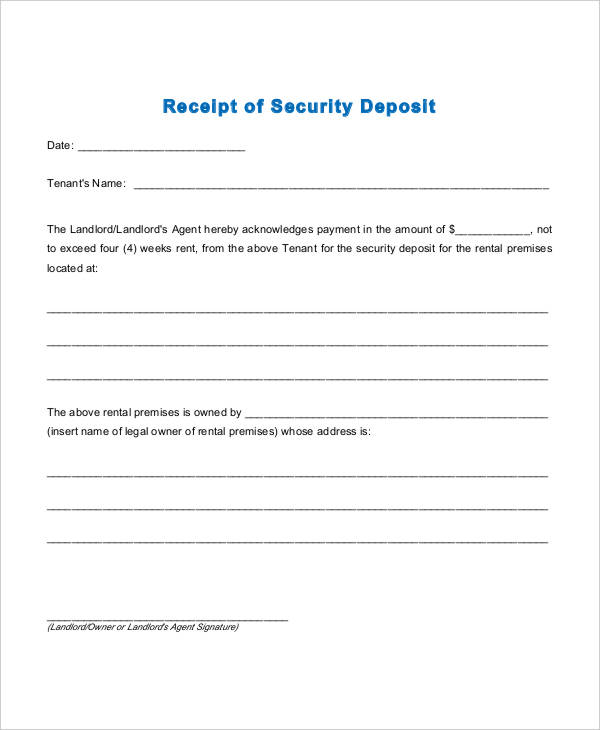 sample rental deposit