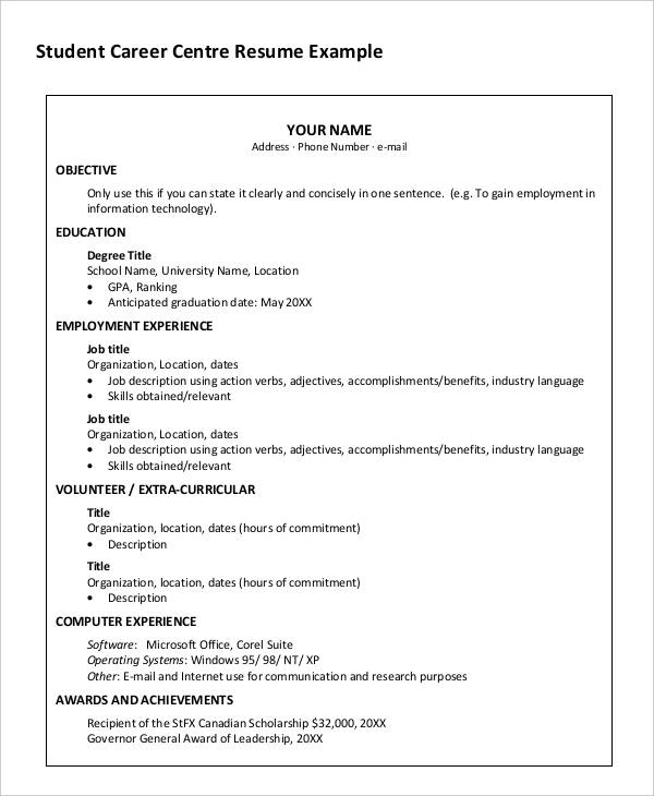 Sample Student Resume Example