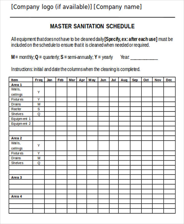 Master Sanitation Schedule Template