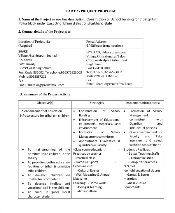 School Project Proposal Template 16 Word PDF Format Download