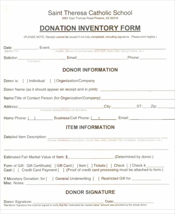 school donation inventory template