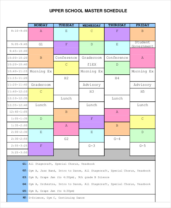 Master Schedule Template Google Sheets