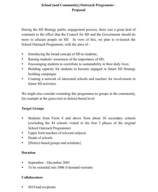 school outreach programme proposal