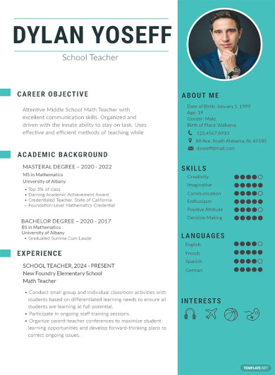 school teacher resume template