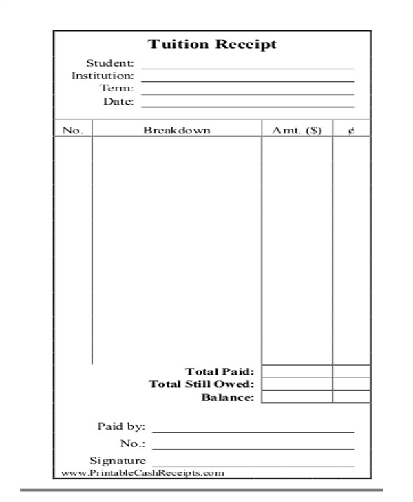 Tuition Receipt Template