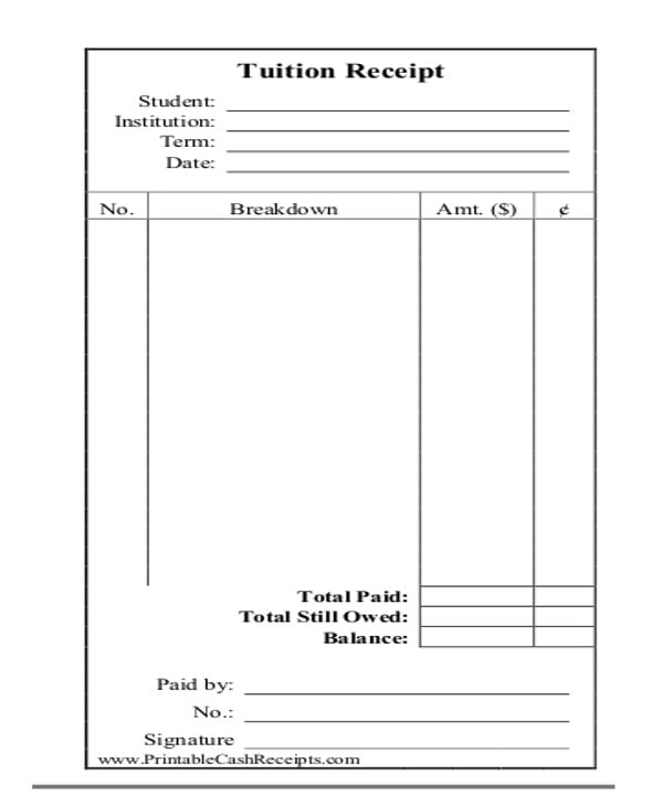 College Tuition Receipt Template