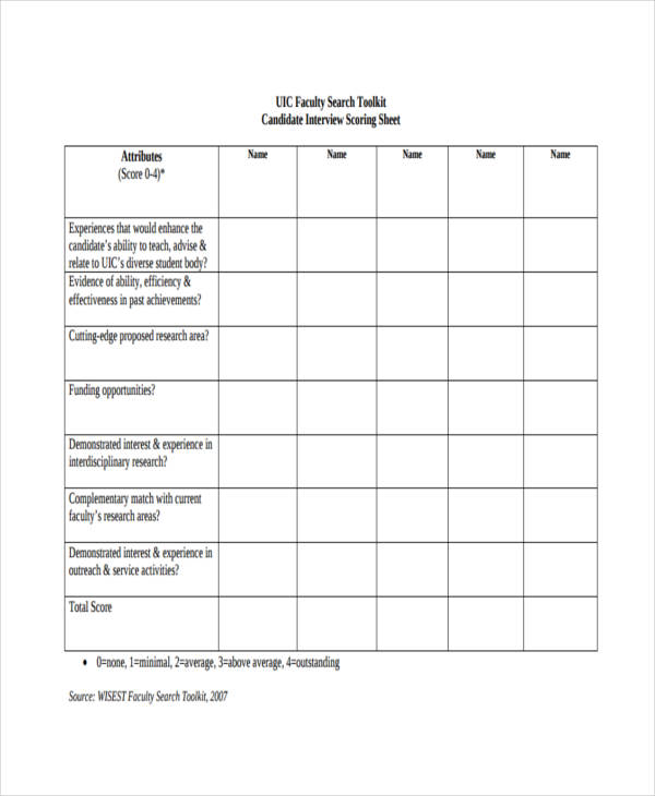 Interview Scoring Sheet Template