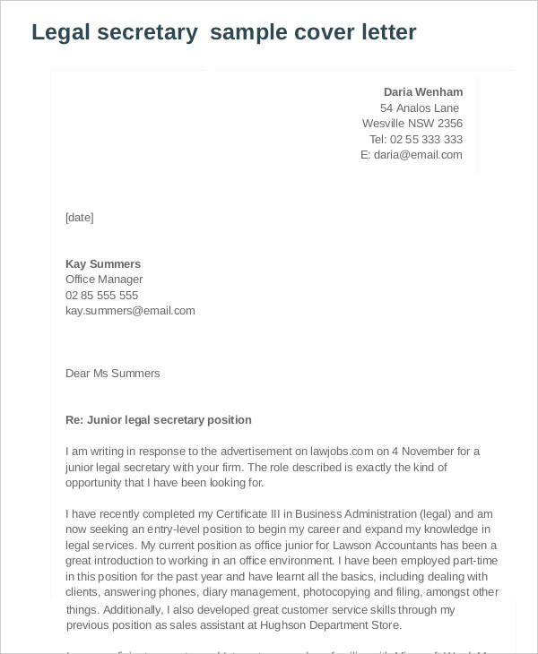 7+ Legal Cover Letters Free Sample, Example Format Download