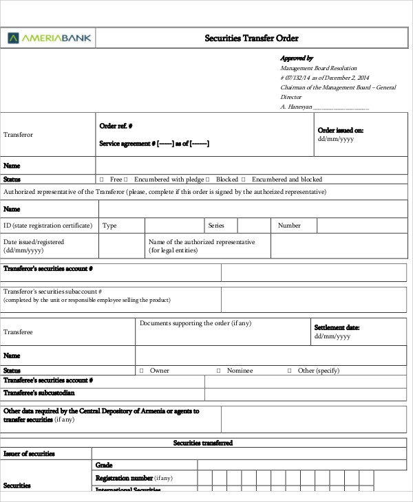 securities transfer order