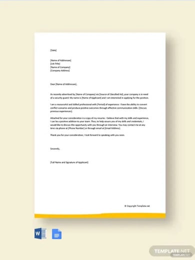 security guard cover letter sample pdf