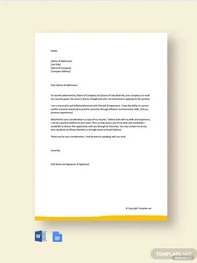 short application letter for security guard