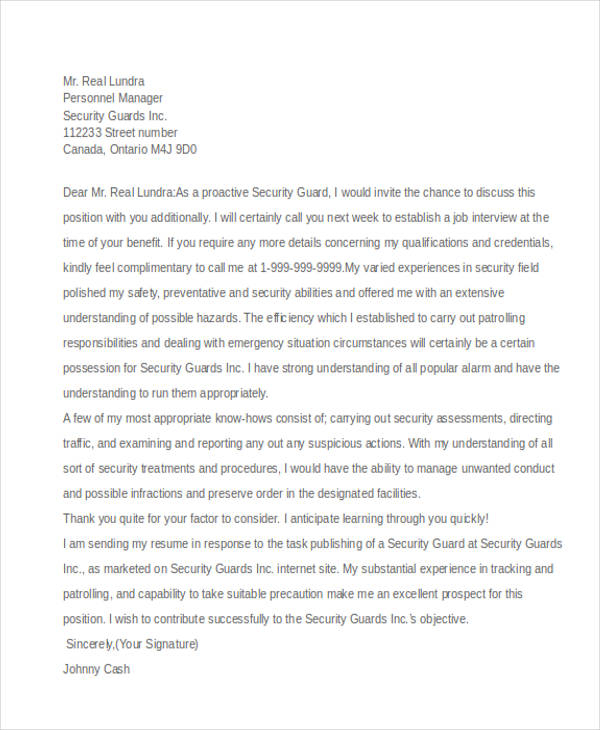 8+ Security Guard Cover letters Free Sample, Example Format Download