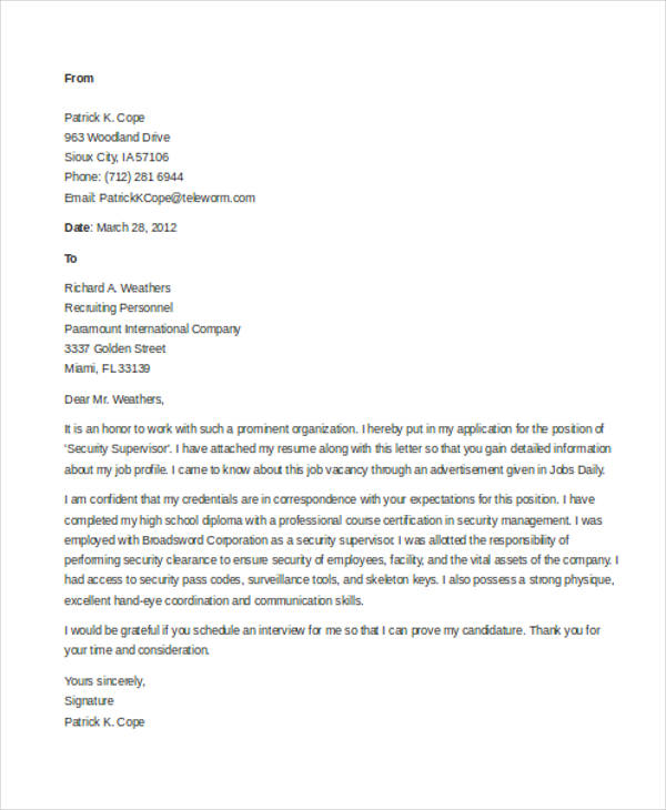 8+ Security Guard Cover letters - Free Sample, Example Format Download