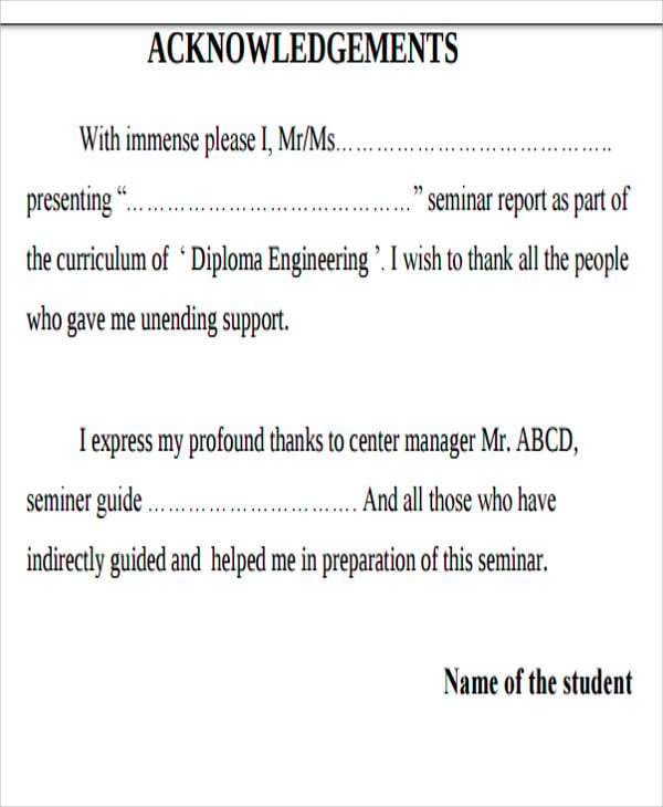 acknowledgement for english assignment in college