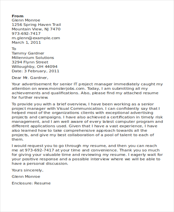 11+ IT Manager Cover Letter - Word, PDF